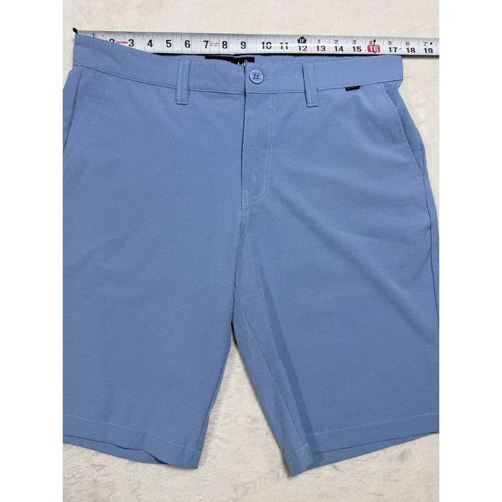 Travis Mathew Flex Shorts Mens 34 Blue Heather Golf Flat Front Athletic Logo